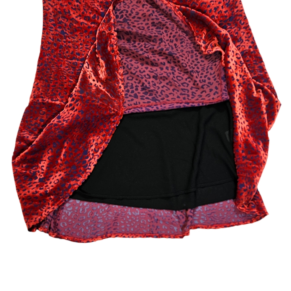 Johnny Was Jade Red Burnout Velvet Mini Dress Size XS Animal Print Silk Blend - Picture 10 of 16